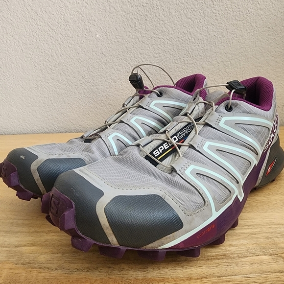 Salomon Womens Speedcross 4 Trail Running Shoes Sneakers Grey Purple Size 10 - Picture 9 of 15